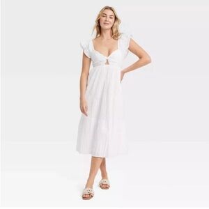 Universal Thread White Cotton Flutter Sleeve Women's Dress